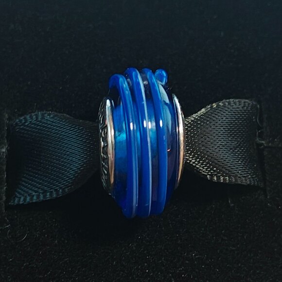 Authentic Retired Pandora Blue Murano Glass Ribbon Bead - 790612 - Picture 3 of 6